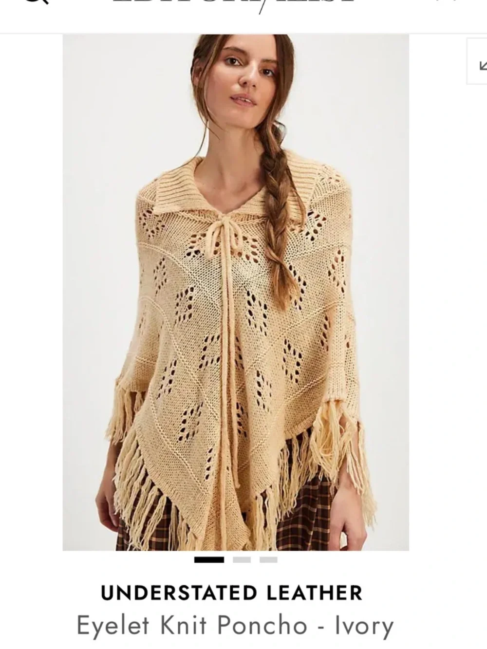 Free People Understated Eyelet Fringe Knit Poncho Sweater Women's OS